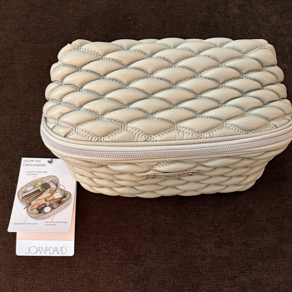 Joan & David Cream Quilted Cosmetic Pouch